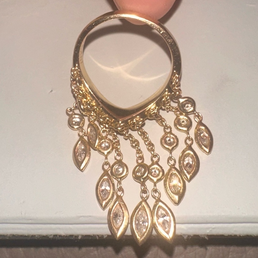 RARE 14K💍JACQUIE AICHE EXTRA LONG DIAMOND SHAKER RING DANGLE GOLD FRINGE RING - Picture 14 of 17
